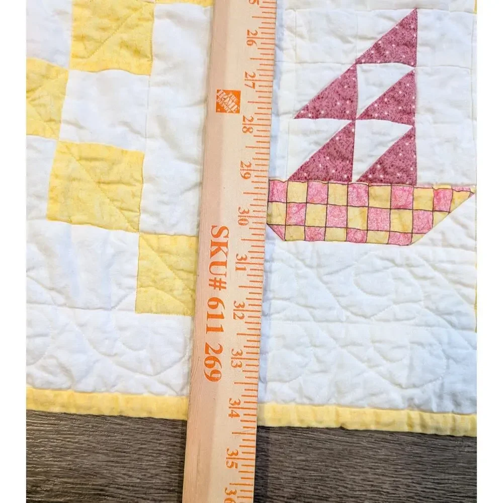 Vintage 1995 Handmade Sailboat Baby Quilt Signed Carol Paasch Cottagecore 28x34